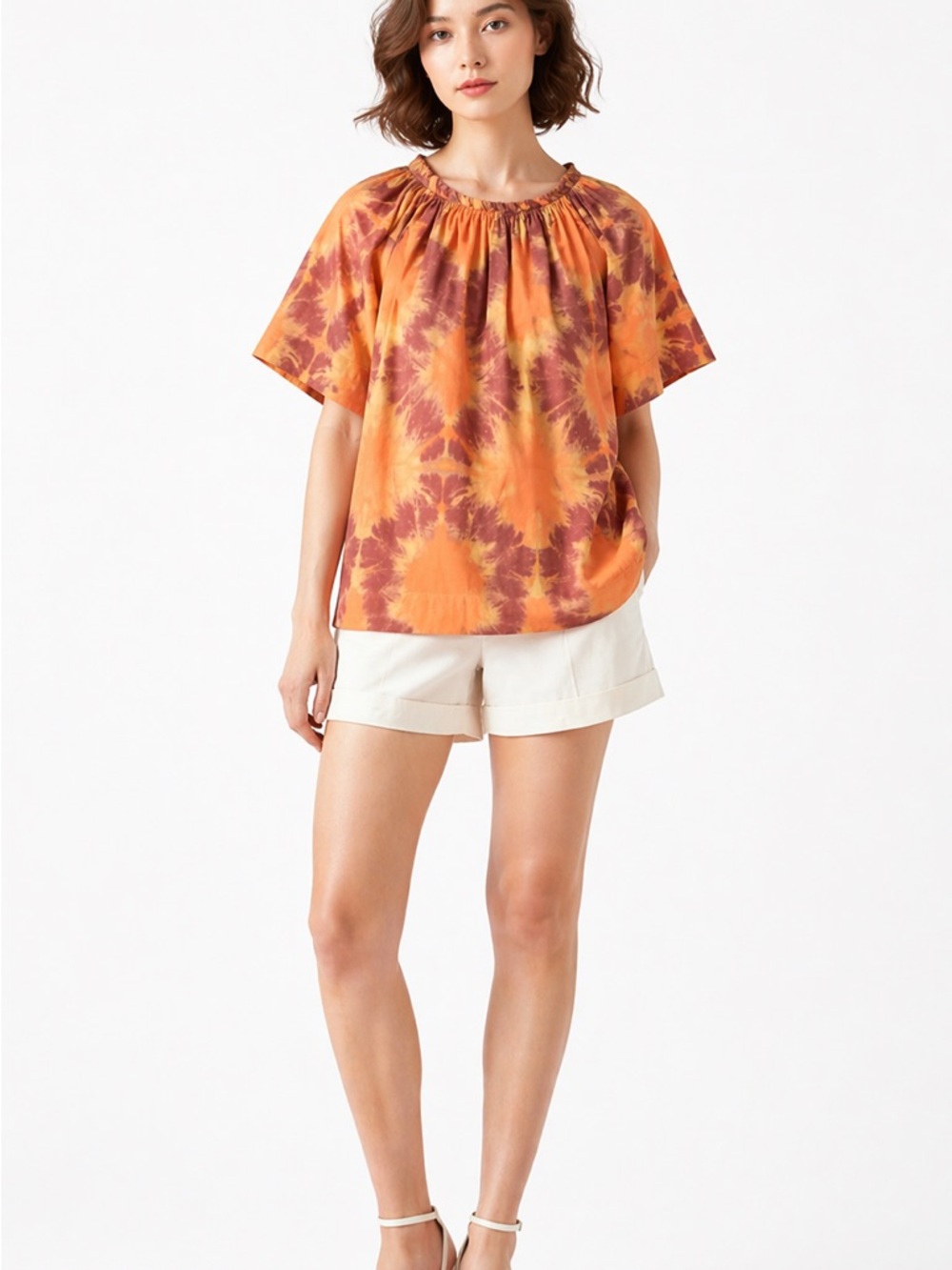 Ulla Johnson Tie-Dye Short Sleeve Top - Orange & Brown Size 6